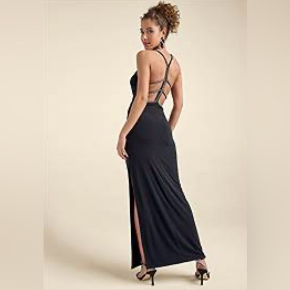 Sexy black strappy dress with rhinestones